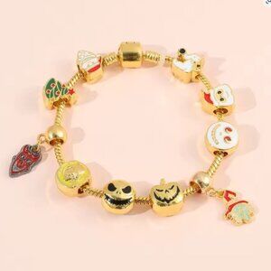 Silver Plated Gold Tone Nightmare Before Christmas Themed Charm Bracelet